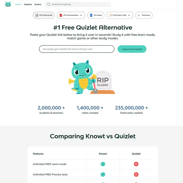 #1 Free Quizlet Alternative | Knowt