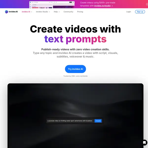 Invideo AI - Turn ideas into videos - AI video creator