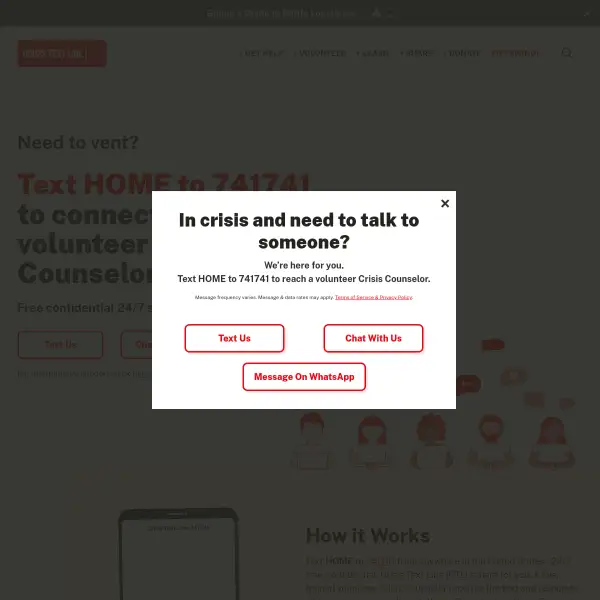 Crisis Text Line | Text HOME to 741741 Free, 24/7 Mental Health Support